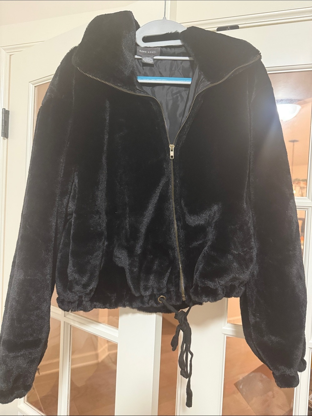 Sans Souci Black Faux Fur Zip-Front Teddy Jacket